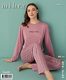 mihra milan sıfır yaka 2 li pijama takımı