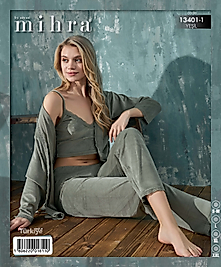 mihra kadife 3lü pijama takımı