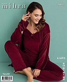 MİHRA KADİFE 3LÜ PİJAMA TAKIMI